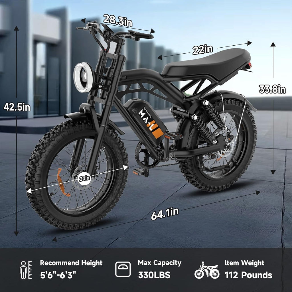 Electric Bike for Adults - 20 x 4 Inch Fat Tire Ebike, 750W/Peak 1500W Dual Motor Ebike, 48V15.6AH Detachable Battery, 4 Riding Modes Electric Dirt Bike, 7 Speed Electric Motorcycle, UL 2849