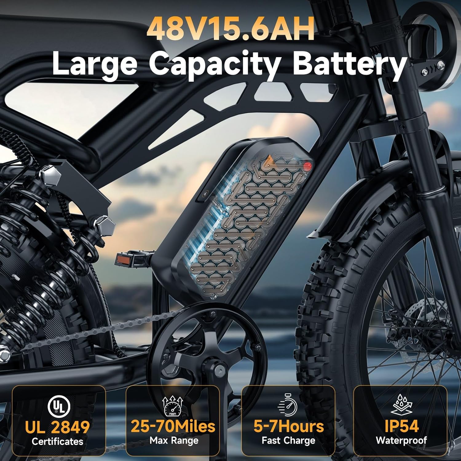 Electric Bike for Adults - 20 x 4 Inch Fat Tire Ebike, 750W/Peak 1500W Dual Motor Ebike, 48V15.6AH Detachable Battery, 4 Riding Modes Electric Dirt Bike, 7 Speed Electric Motorcycle, UL 2849