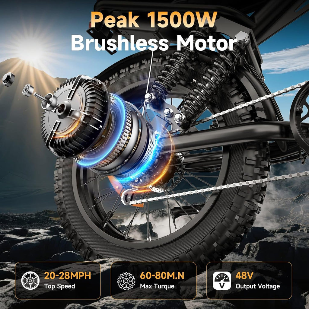 Electric Bike for Adults - 20 x 4 Inch Fat Tire Ebike, 750W/Peak 1500W Dual Motor Ebike, 48V15.6AH Detachable Battery, 4 Riding Modes Electric Dirt Bike, 7 Speed Electric Motorcycle, UL 2849