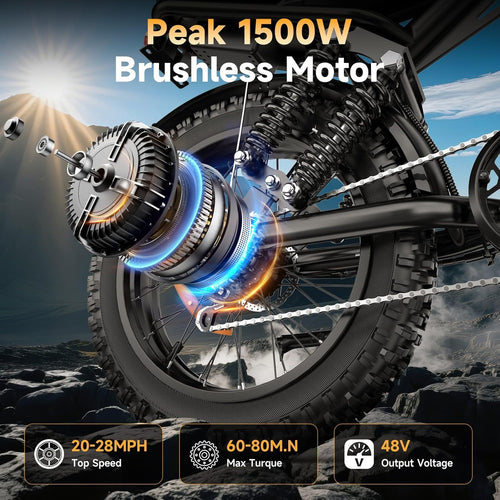 Electric Bike for Adults - 20 x 4 Inch Fat Tire Ebike, 750W/Peak 1500W Dual Motor Ebike, 48V15.6AH Detachable Battery, 4 Riding Modes Electric Dirt Bike, 7 Speed Electric Motorcycle, UL 2849