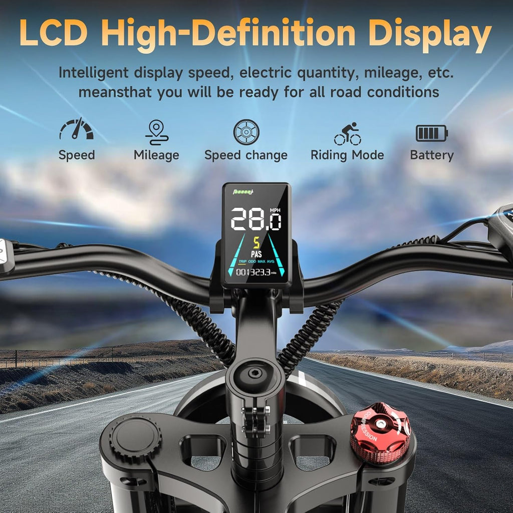 Electric Bike for Adults - 20 x 4 Inch Fat Tire Ebike, 750W/Peak 1500W Dual Motor Ebike, 48V15.6AH Detachable Battery, 4 Riding Modes Electric Dirt Bike, 7 Speed Electric Motorcycle, UL 2849